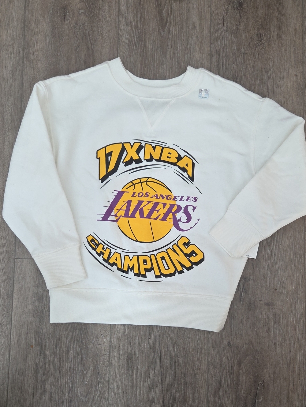 Ole Navy Los Angeles Lakers White Crewneck with Purple and Gold Artwork Kids XS